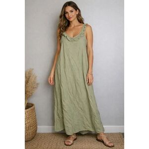 And Now Crushed Oregano Sleeveless Ruffle Maxi Dress Size Large NWT